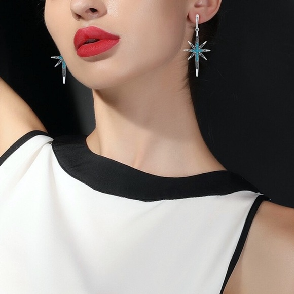 Any 2/$20! Silver Turquoise Crystal Star Earrings - Picture 2 of 8